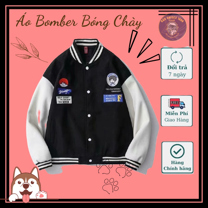 Áo Khoác Bomber Bóng Chày Thêu Hình Cậu Bé