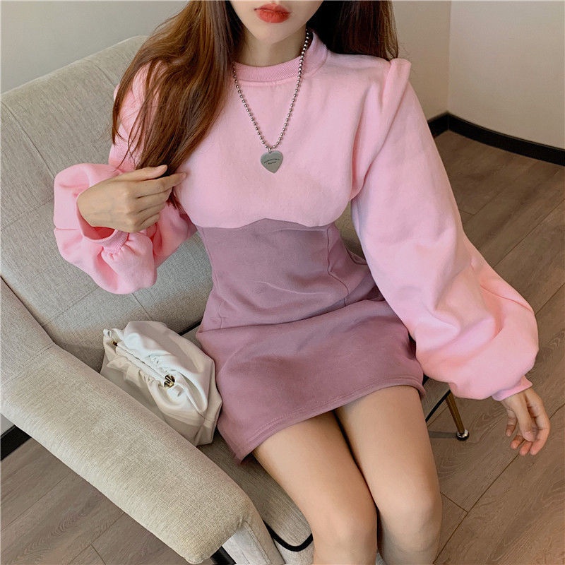 COZOK Đầm tay dài dáng ôm phong cách Hàn Quốc