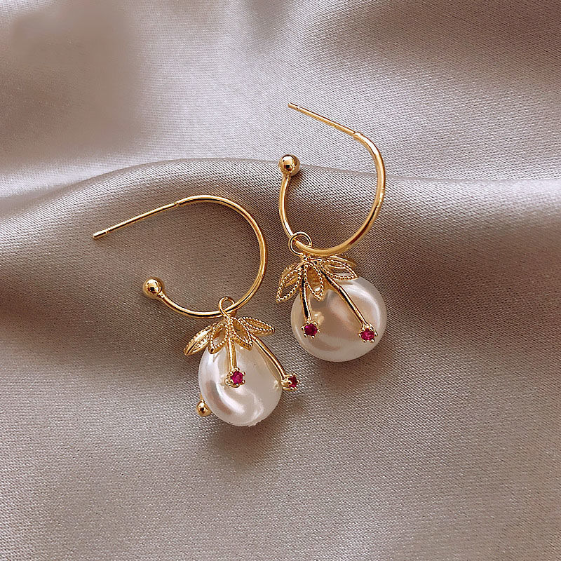 [French Baroque Pearl Earrings] hd-by-2021 new French baroque pearl net red temperament S925 silver needle Earrings Fashion Girl