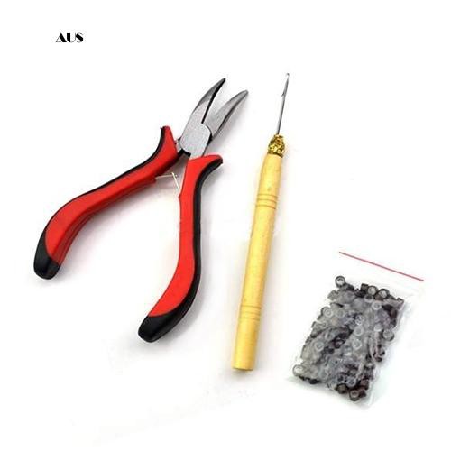 ♔Bộ Dụng Cụ Kìm Kéo Dài Tóc + Móc + 100 Hạt Nối Bằng Silicone
