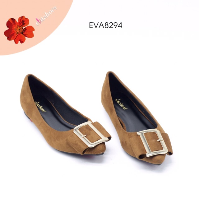 Giày búp bê da lộn mũi nhọn phối nơ Evashoes EVA8294