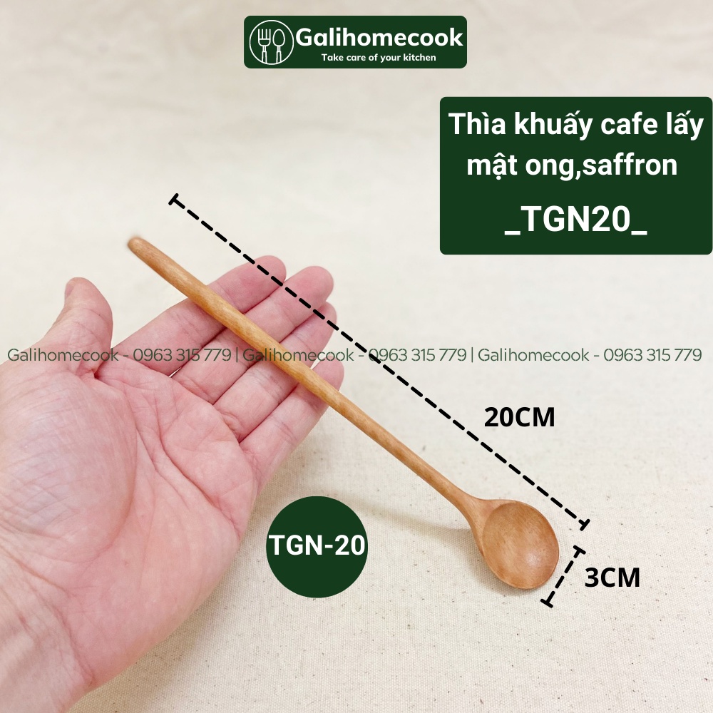 Thìa muỗng gỗ cán dài, khuấy sinh tố, lấy saffron, múc mật ong gỗ nhãn xuất Nhật | Galihomecook