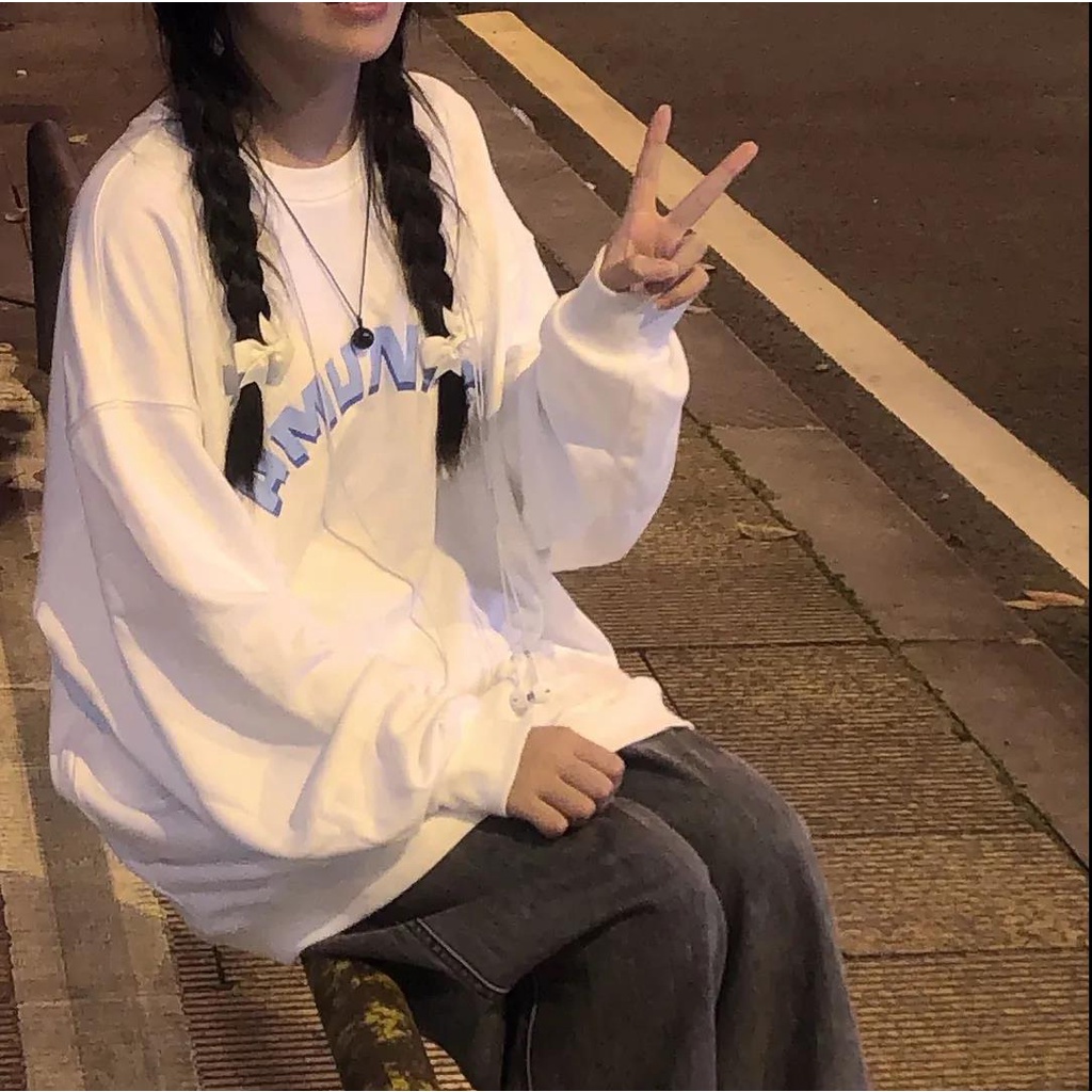 Áo sweatshirt  Cotton Mỏng Dáng Rộng In Hình Thời Trang Hàn Quốc Mới Cho Nữ