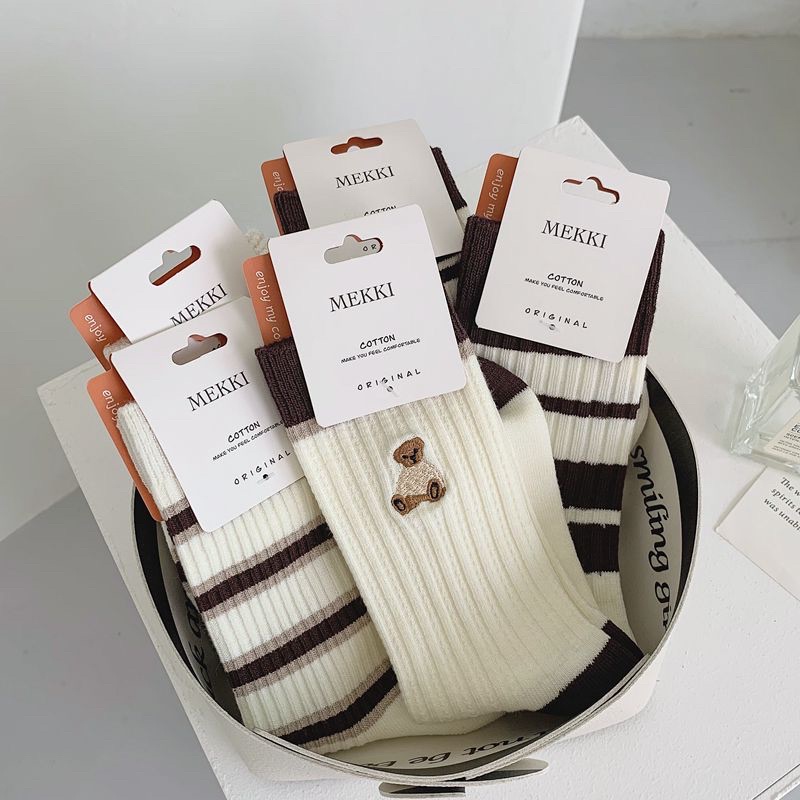 [HÀNG CÓ SẴN] TCC2 - Tất vớ cao cổ hoạ tiết kẻ ngang, gấu phong cách vintage Hàn Quốc