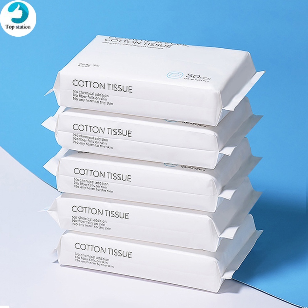 [Hàng mới về] Bộ 50 cái khăn tẩy trang bằng cotton dày mềm dùng một lần