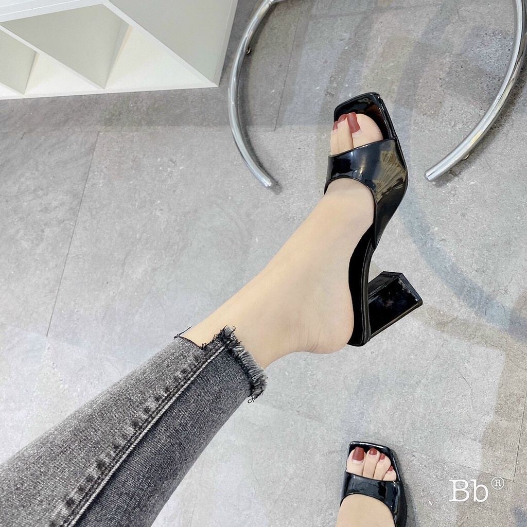 [Siêu Sale] mã L156 Guốc nữ da bóng gót trụ cao 9p sang chảnh êm chân siêu hot 2022