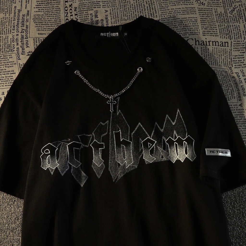 Áo Thun In Hình Ngọn Lửa Phong Cách Gothic Đường Phố Thời Trang Mùa Hè Cho Nữ