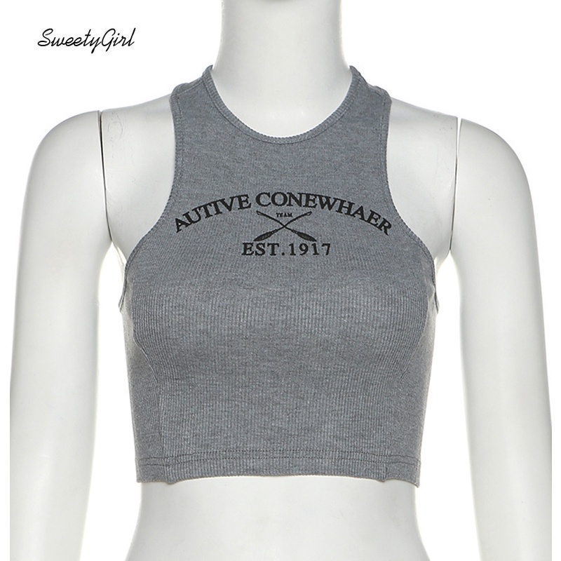 Áo Tank Top Sát Nách Cổ Tròn In Họa Tiết Chữ Hoạt Hình Thời Trang Cho Nữ