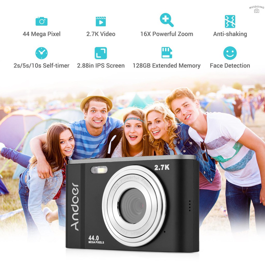 ANDOER Bộ Camera Kỹ Thuật Số 44mp 2.7k 2.88-inch Ips 16x 128gb + Bộ Phụ Kiện Đi Kèm | BigBuy360 - bigbuy360.vn