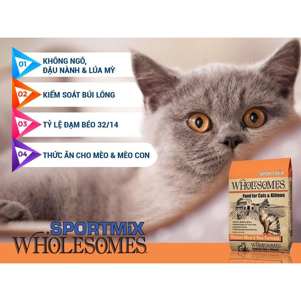 [DINH DƯỠNG CAO] Thức ăn hạt 6KG CHO TẤT CẢ GIỐNG MÈO SPORTMIX CHICKEN MEAL &amp; RICE vị Thịt Gà và Gạo