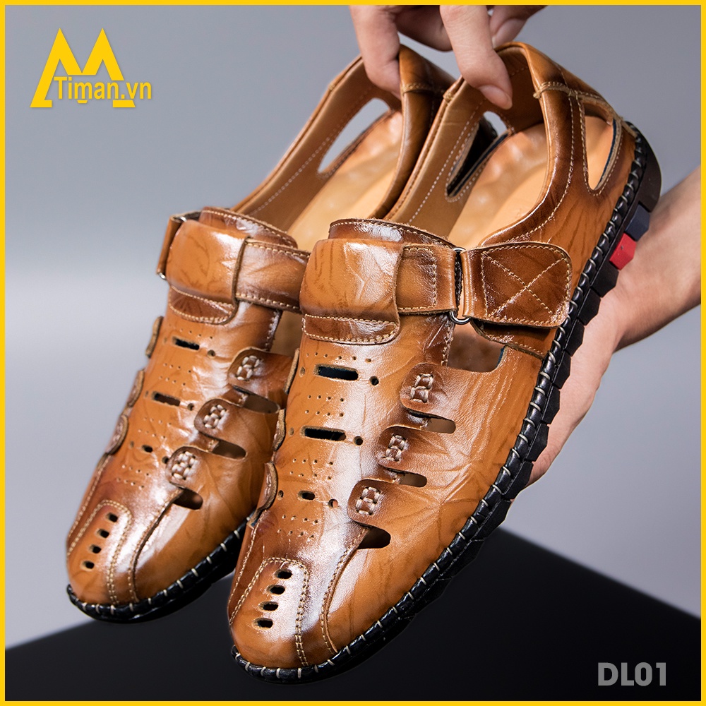 Giày sandal da nam cao cấp phong cách công sở hàn quốc màu nâu đẹp bảo hành 5 năm DL01 TIMAN