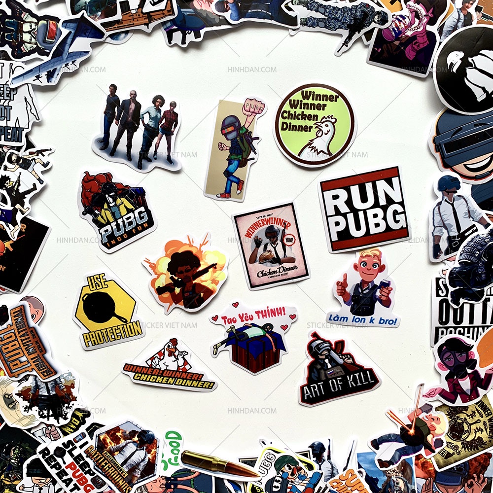 Stickers PUBG Chống Nước Trang Trí Nón Bảo Hiểm, Xe, Đàn Guitar, Laptop, Vali