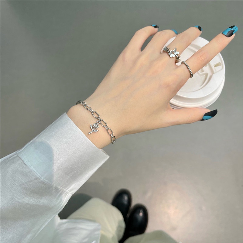 [mo] Vòng Đeo Tay Thiết Kế Đơn Giản Hình Hoa Hồng Nhỏ Cá Tính Cá Tính