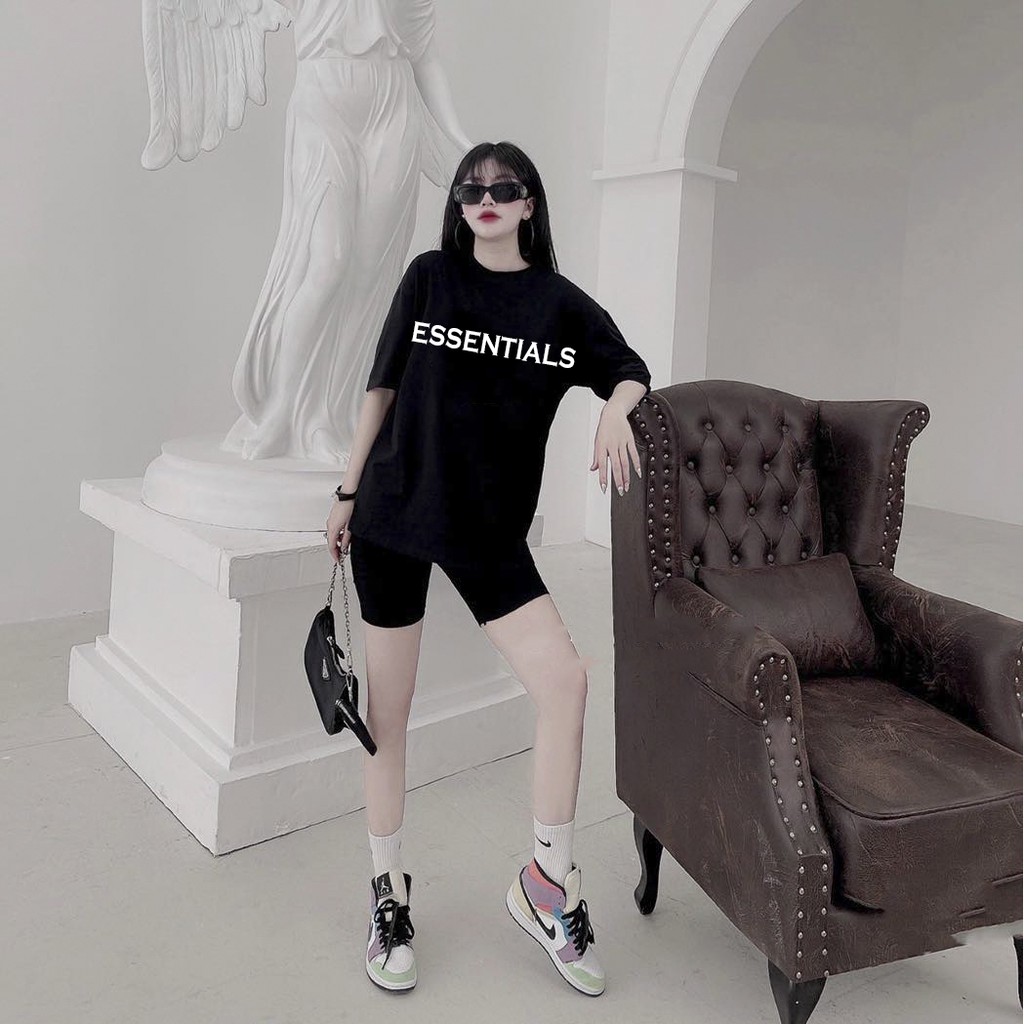 Set bộ đồ nữ áo phông chữ ESS mix quân legging lửng | BigBuy360 - bigbuy360.vn