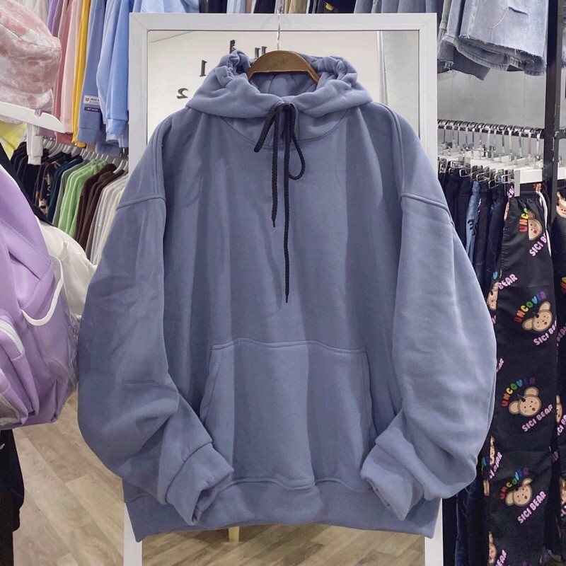 Áo Hoodie Trơn Nỉ Lót Bông Xám Xanh Unisex | BigBuy360 - bigbuy360.vn