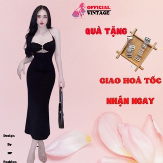 Váy dây yếm nữ khoét ngực màu đen, đầm yếm maxi đuôi cá sang chảnh dự tiệc VD321