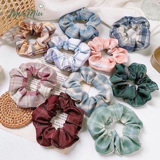 Set 4 sợi dây buộc tóc vải Caro Scrunchie handmade cột tóc bé gái (màu ngẫu nhiên)