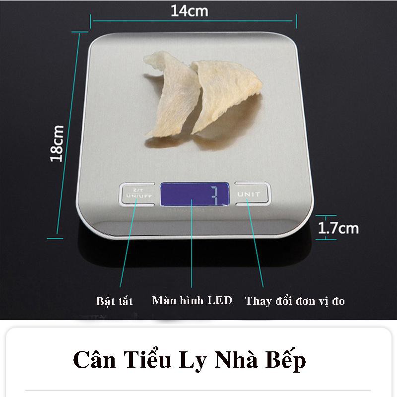 CÂN ĐIỆN TỬ NHÀ BẾP MINI ĐỂ BÀN,NHÀ BẾP, Mặt inox dải cân (1g-10Kg)