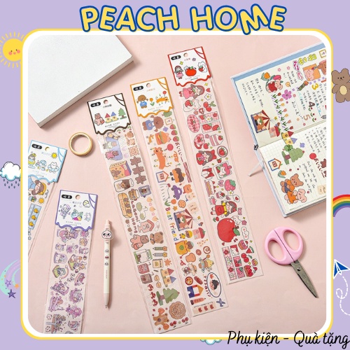 Tấm Sticker Dài Tự Cắt Nhiều Mẫu Trang Trí Sổ Vở Cute Miếng Dán Journal Bullet Hình Cô Gái Thỏ Gấu Mèo Cute