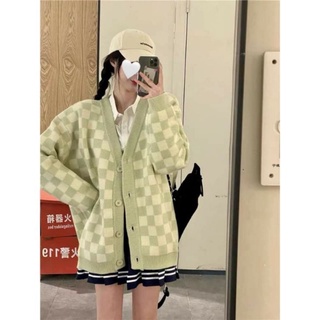 Áo khoác len Cardigan họa tiết caro 💚