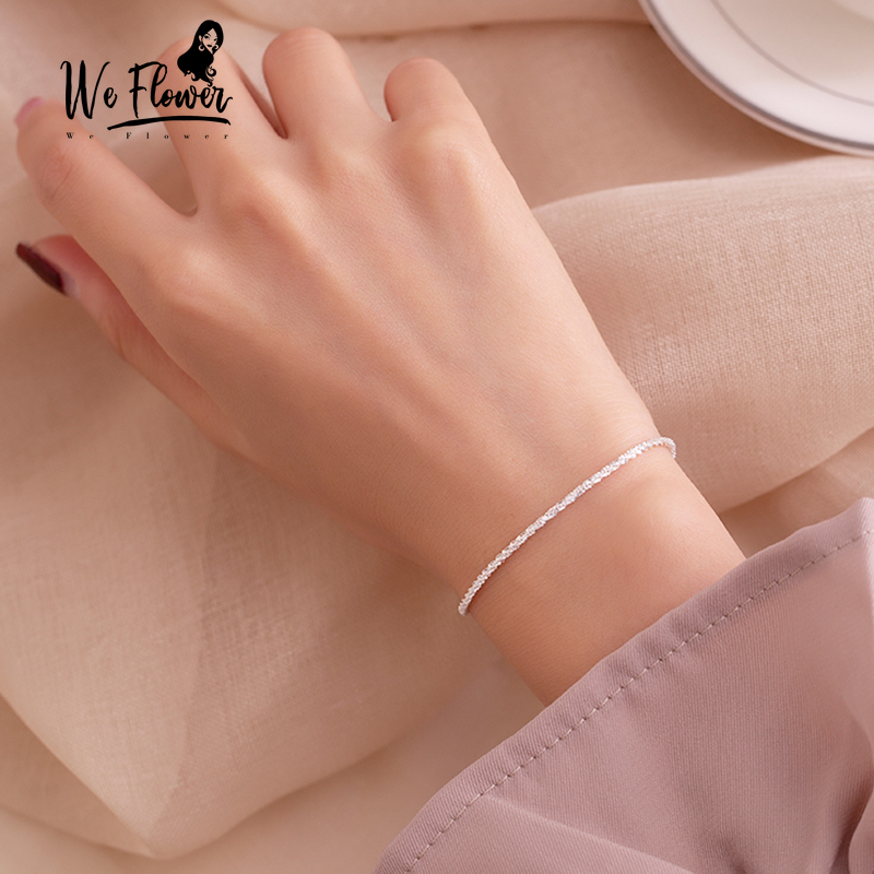 Vòng đeo tay kim loại mạ bạc 925 thiết kế đơn giản dành cho nữ WE FLOWER