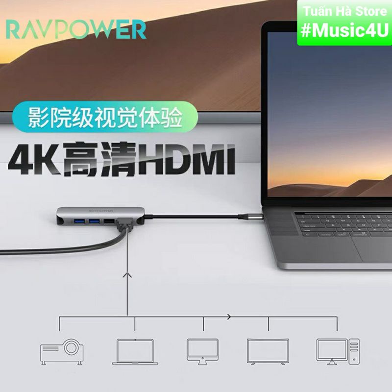 Bộ chuyển đổi Hub 9 in 1 USB Type C to sang HDMI 4K USB3.0 SD RJ45 3.5mm Vention Aukey RavPower cho Samsung Dex Macbook