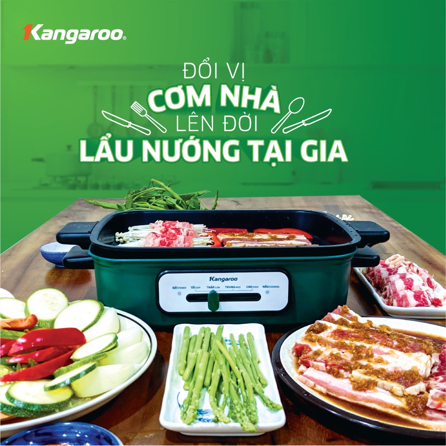 SIÊU PHẨM Nồi Lẩu Nướng - Bếp Lẩu Nướng 3IN1 Kangaroo KG5EGH - Đa Năng Cao Cấp -  Lẩu, Nướng, Hấp