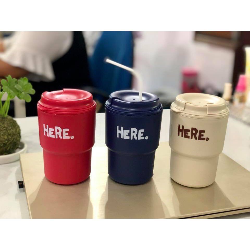 [Hỏa Tốc HN] Cốc Uống Nước Kèm Nắp Xoay Có Lỗ Cắm Ống Hút Màu Be NỘI ĐỊA NHẬT BẢN