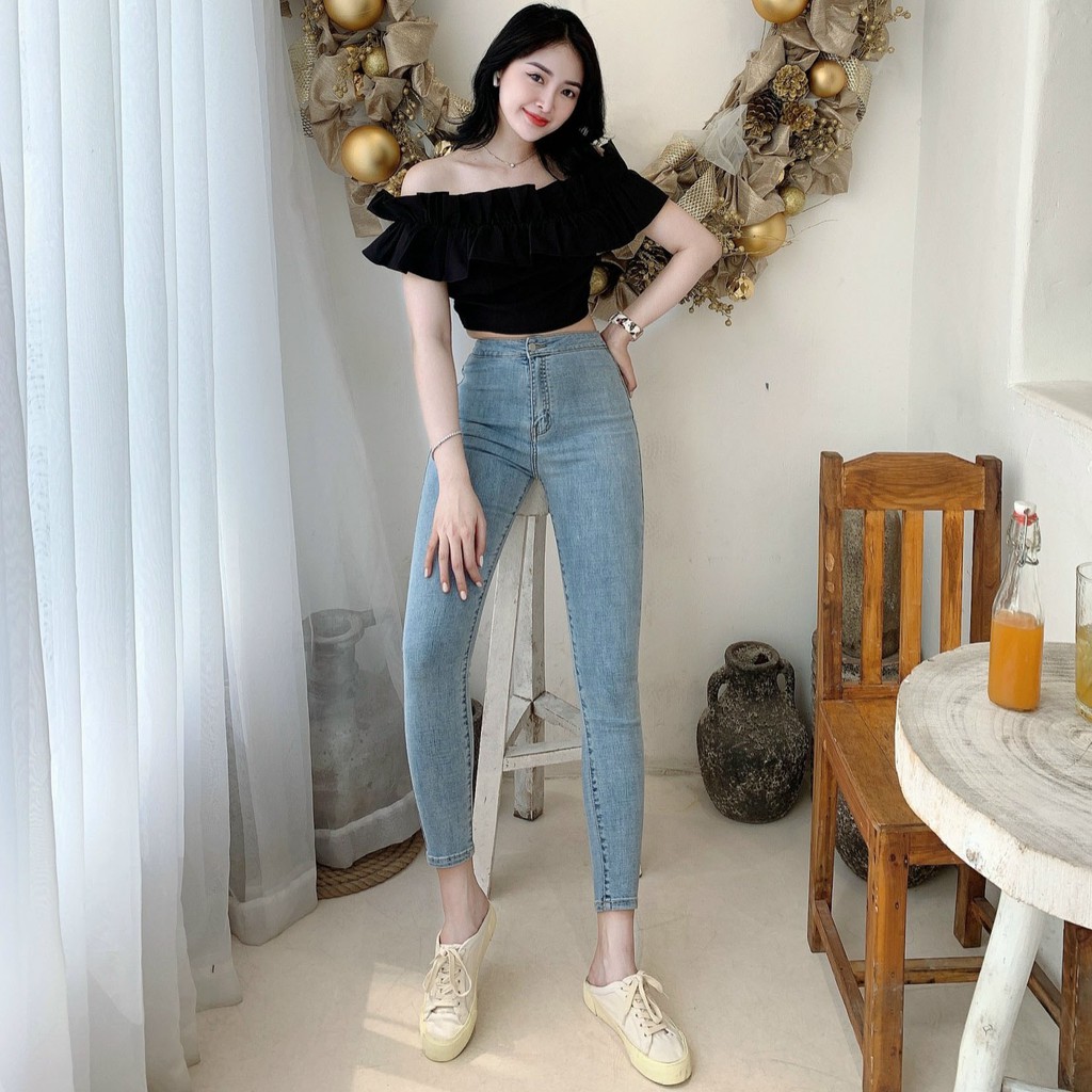 Set croptop nữ nhún bèo phối quần jean bò  KAYLIN  N1377 N1220