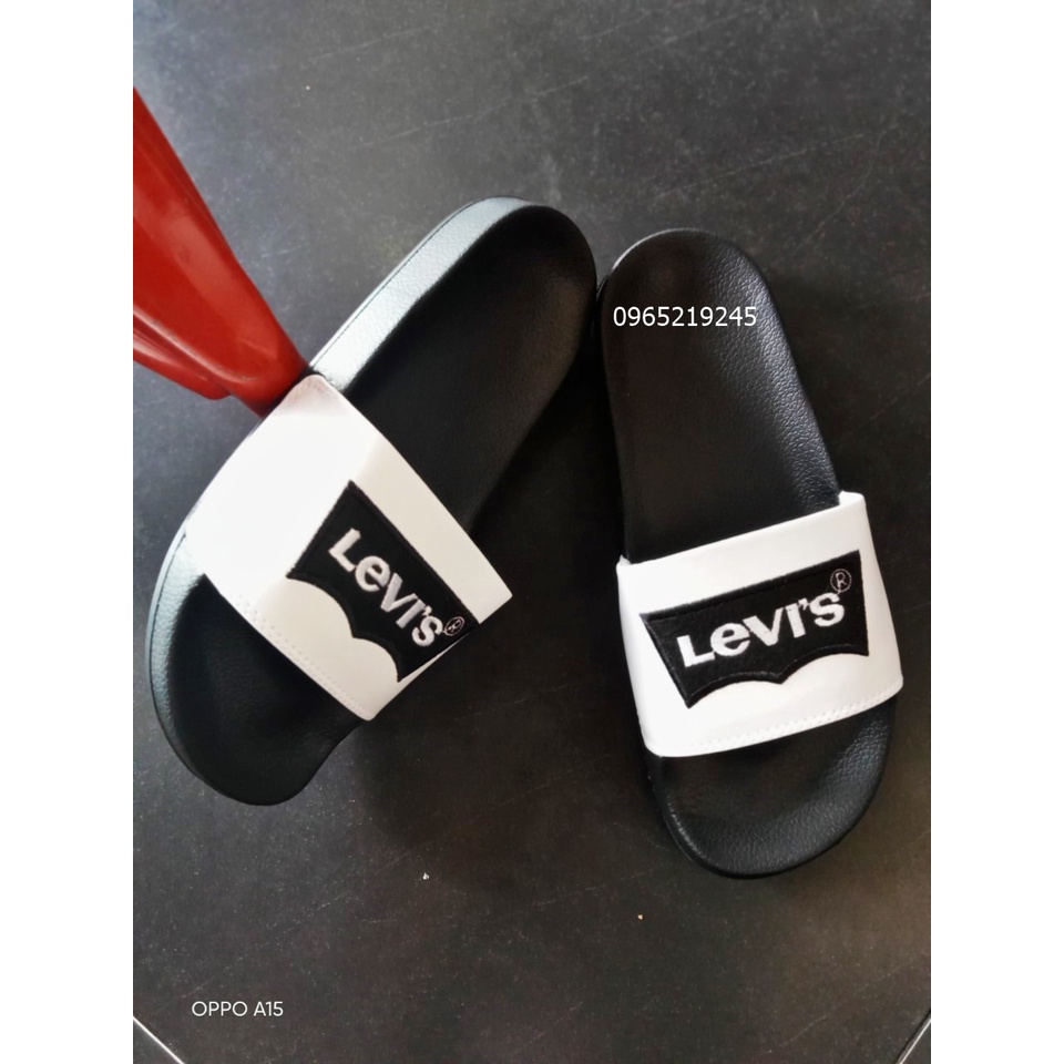 ♥️ Freeship+Hộp ♥️ Dép 𝐋𝐄𝐕𝐈❜𝐒, dép quai ngang nam nữ, dép quai ngang thể thao nam nữ thêu chữ nổi màu đen quai trắng