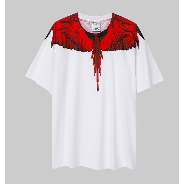 Áo Thun Cotton Tay Ngắn Màu Đen In Hình Đôi Cánh Đỏ Và Đỏ Thời Trang