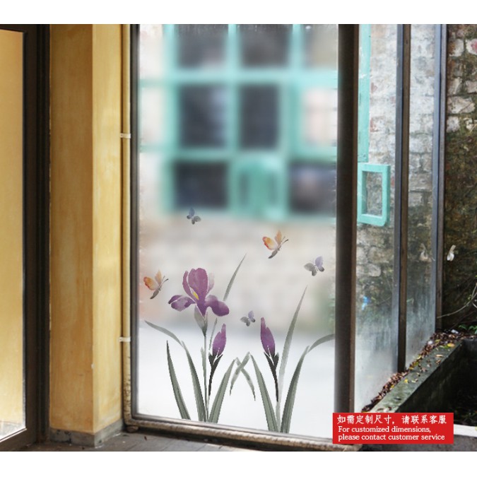 Decal dán kính cao cấp - Mẫu Hoa Tím bướm ( 60x116 )