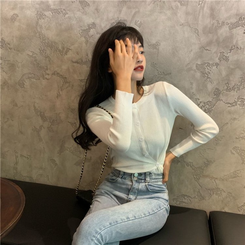 Áo Khoác Cardigan Dệt Kim Tay Dài Cài Nút Chéo Phong Cách Hàn Quốc Cổ Điển Thời Trang Mùa Thu Mới Cho Nữ