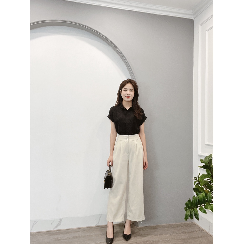 Quần Ống Xuông Min House Xếp Li Eo 2 Cúc