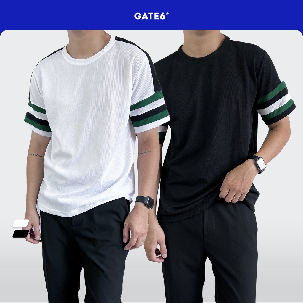 Áo Phông Nam ZR vải pique phối tay, thun cổ tròn vạch Rêu cotton vân hạt kiểu Hàn - GATE6 - #4793