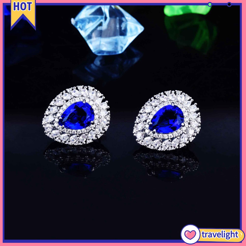 Bông tai hình giọt nước đính đá zircon cỡ lớn thời trang cho nữ