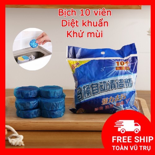 Bịch 10 viên tẩy thả bồn cầu ra nước xả màu xanh dương vệ sinh diệt khuẩn khử mùi nhà tắm không độc hại