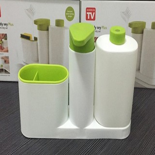 Kệ đựng đồ rửa chén đa năng gồm ống đựng nước rửa chén và khay đựng miếng cọ rửa gậy cọ rửa