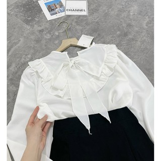 Set áo sơ mi cổ nơ mix chân váy
