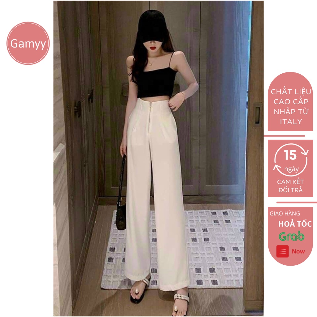Quần ống rộng Gamyy quần suông khoá trước 2 màu tôn dáng kéo dài chân - 004