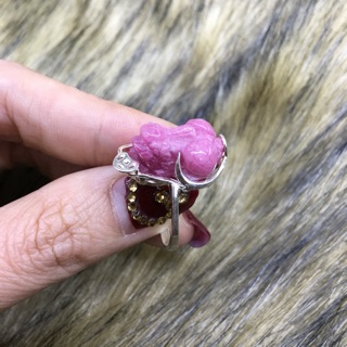 Nhẫn tỳ hưu ruby bọc bạc