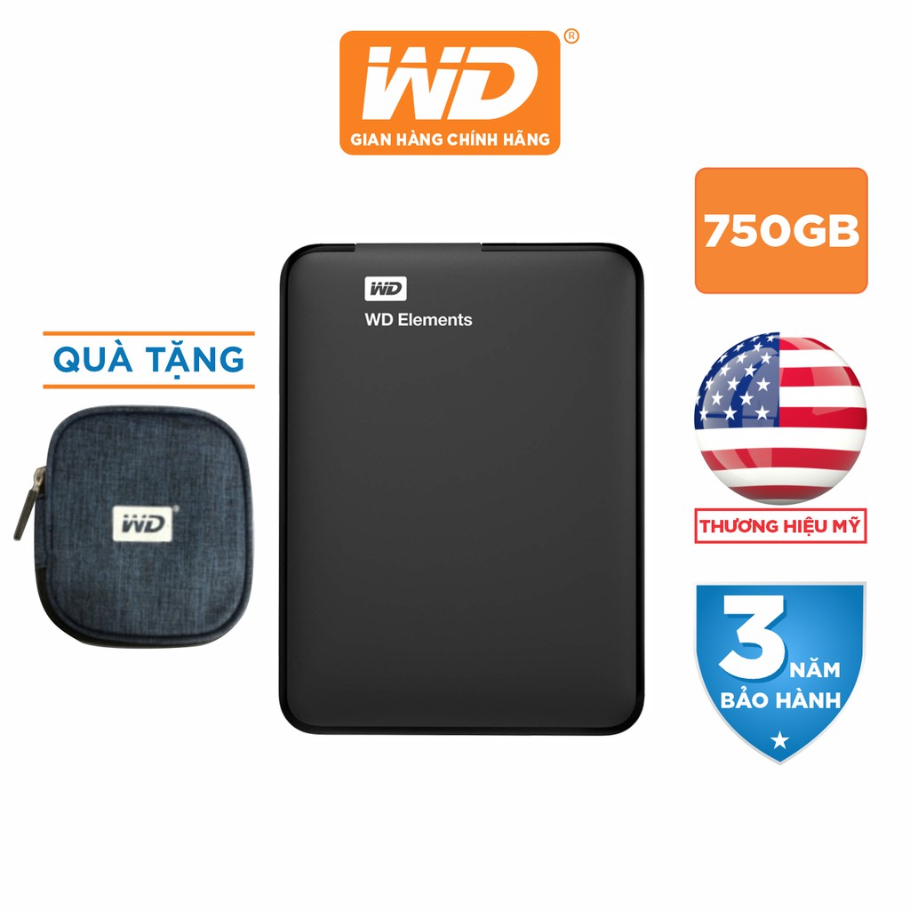 Ổ Cứng Di Động WD Elements Portable 750GB 2.5 USB 3.0 - WDBUZG7500ABK-WESN - Hàng Phân Phối Chính Hãng