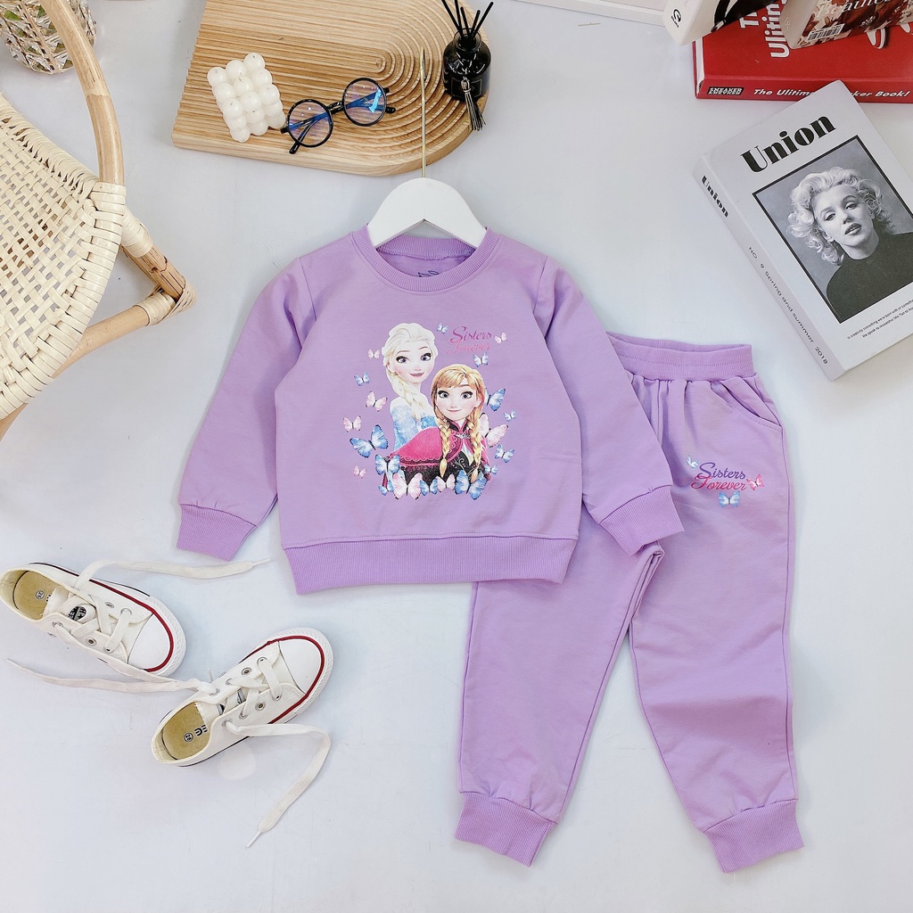 Bộ nỉ Elsa Ana Mickey cho bé, bộ nỉ da cá bé gái, bộ elsa dài tay