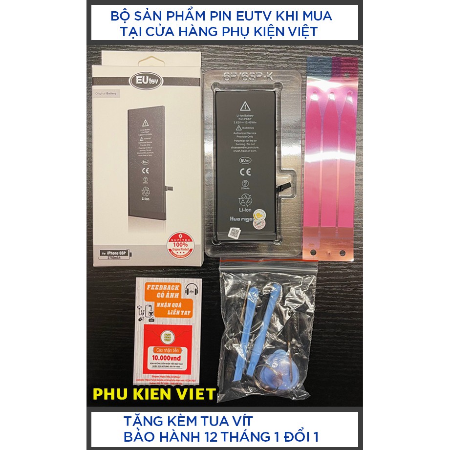 Pin iPhone Eutev Chính Hãng 4s,5,5s,5c,6,6s,6plus,6splus,7,7plus,8,8plus, X Pin Gắn Trong - Phụ Kiện Việt