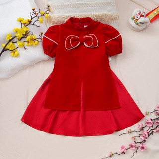 [25.6 GIẢM 40K ĐƠN 299K] Áo dài cho bé gái ILABY thiết kế nhung viền trước ngực [IG0686]