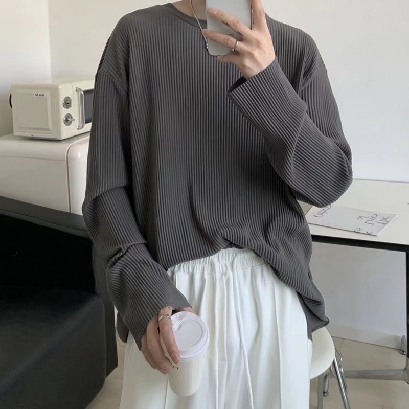 Áo sweater Tay Dài Kẻ Sọc Xếp Ly Phong Cách Hong Kong Cho Nam