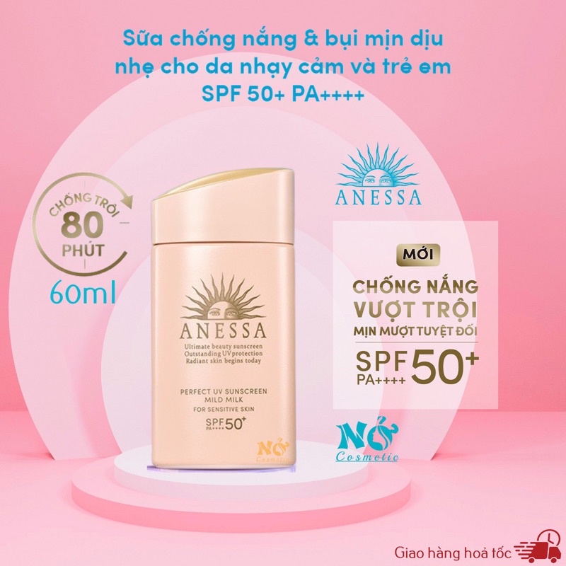 Sữa chống nắng dịu nhẹ cho da nhạy cảm Anessa Perfect UV Sunscreen Mild Milk 60ml