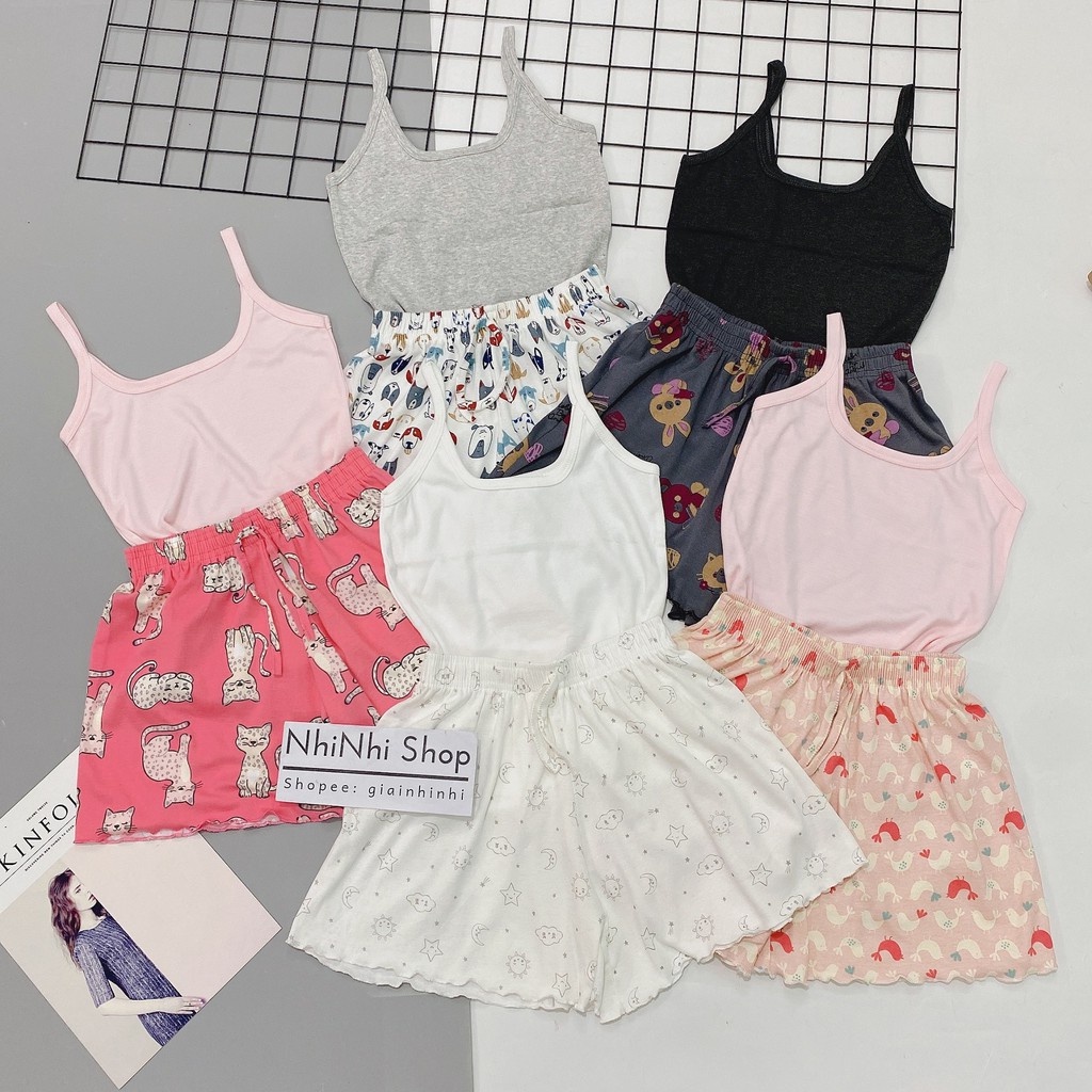 Set bộ đồ ngủ nữ hai dây họa tiết sexy co dãn chất thun cotton mềm mát