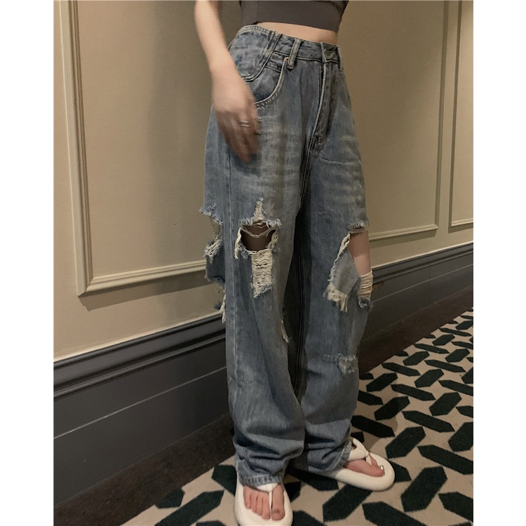 Quần Jeans Dài Rách Gối Thời Trang Dành Cho Nữ
