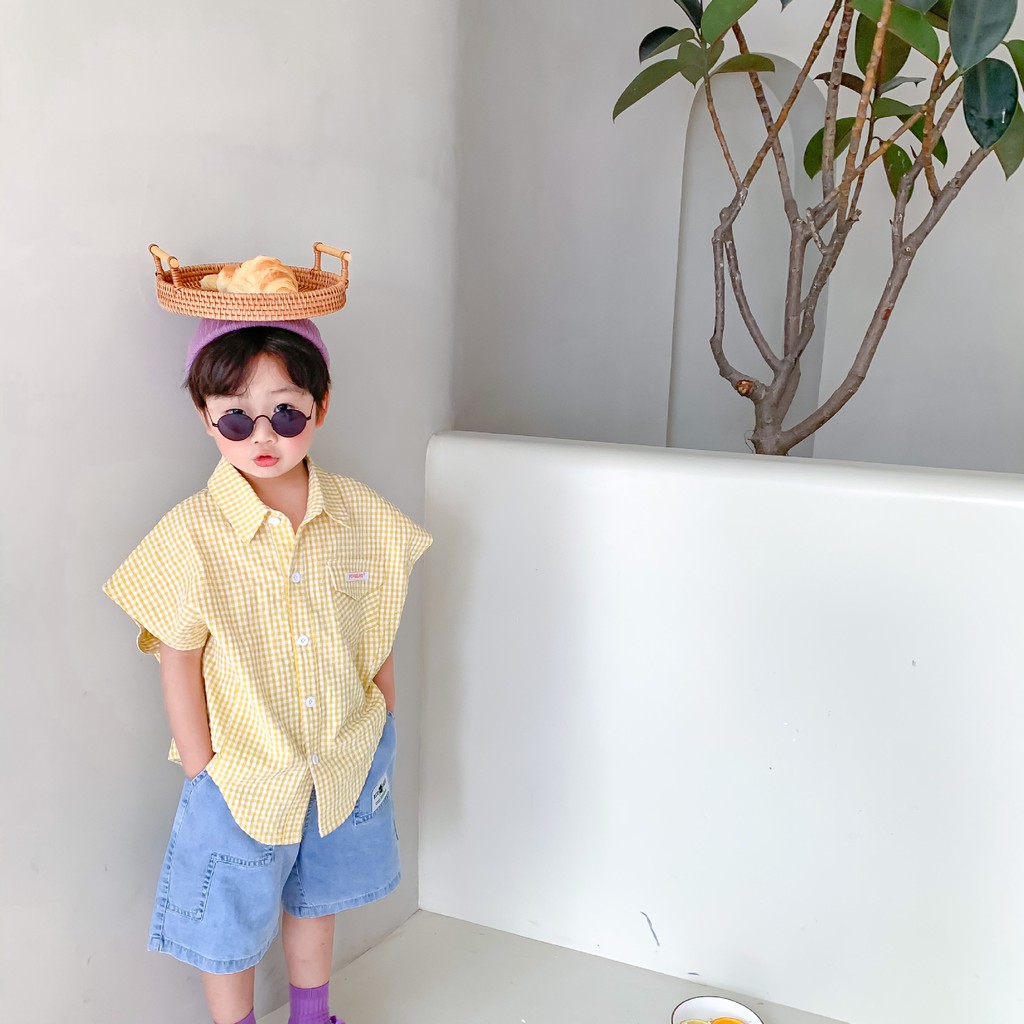 SƠ MI KẺ CARO NHỎ TAY ỐNG RỘNG - Quần áo trẻ em Hàn Quốc - Moy Kids quần áo mùa hè cho bé